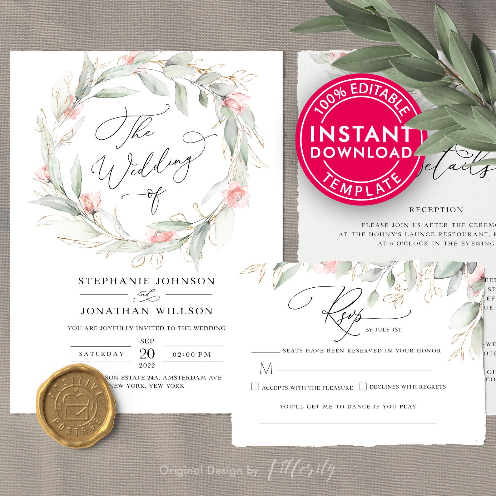 Printable Wedding Invitation Set Template Download Wedding | Etsy