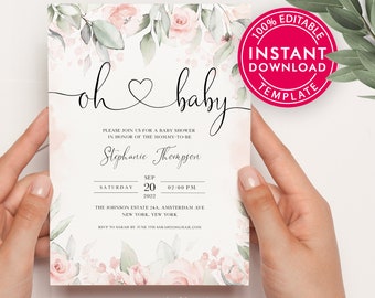 Baby Shower Invitation, Baby Shower Invite Girl, Girl Baby Shower Invitation, Instant Download, Baby Girl Shower Invitation, Shower evite