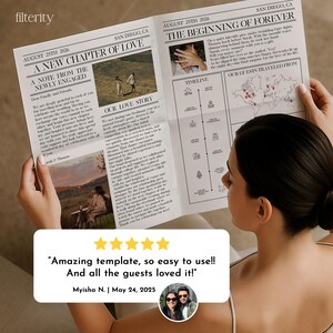 Folded Wedding Newspaper Template with Photo, Minimalist Wedding Newspaper Template, Wedding Program, Newlywed Times, Editable Newspaper image 5