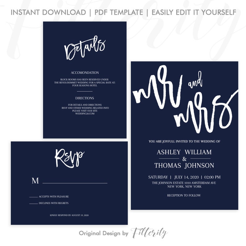 Templates Navy Blue Printable Wedding Invitation Simple Wedding Invitation Template Wedding Invites Wedding Invitation Template Download