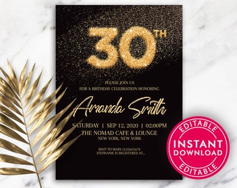 30th Birthday Party Invitations, Birthday Invitations, Birthday Invitation Template, Printable Birthday Invitation, Editable Invitation