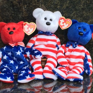 TY Beanie Baby, libertad (juego de 3: cara roja, cara blanca y cara azul)