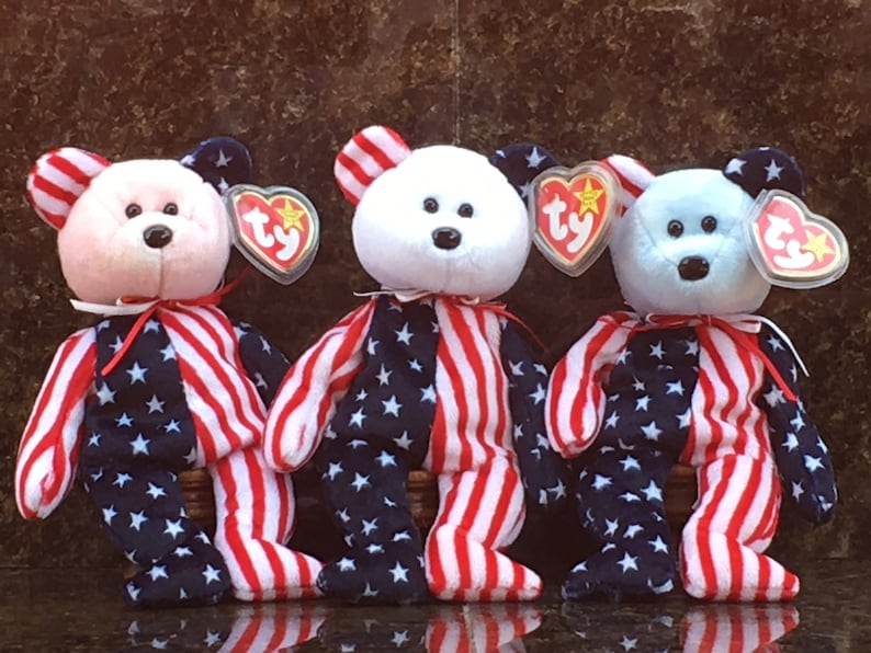 TY Beanie Babies, Spangle red, White, & Blue Face Set of 3 Etsy