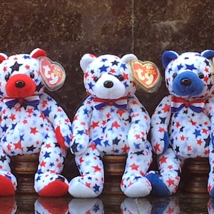 TY Beanie Babies, Patriotic Bears (Red, White, Blue, Old Face - Set of 3)