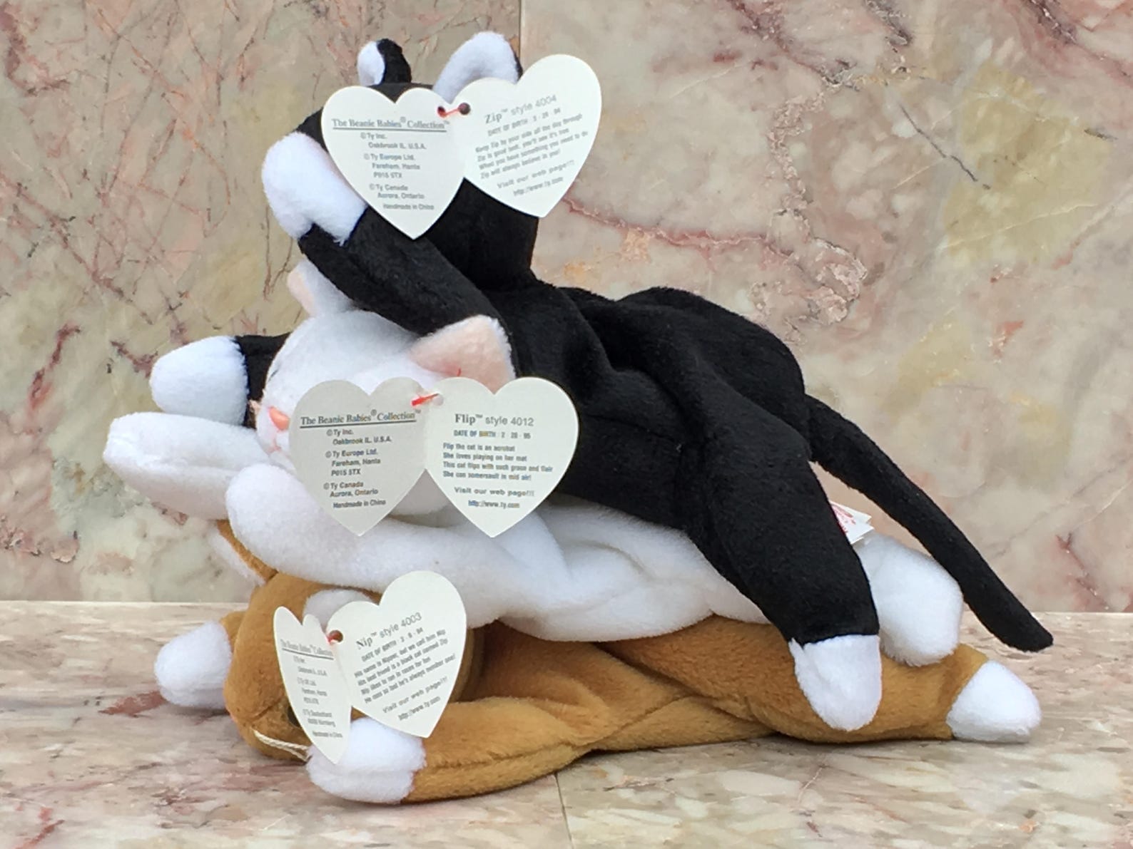 TY Beanie Babies, Zip P.V.C. Style 4004, Flip P.V.C. Style 4012 & Nip P