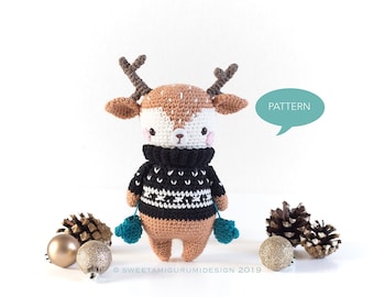 Reindeer amigurumi pattern, reindeer crochet pattern, deer christmas crochet, christmas amigurumi pattern pdf, reindeer pattern