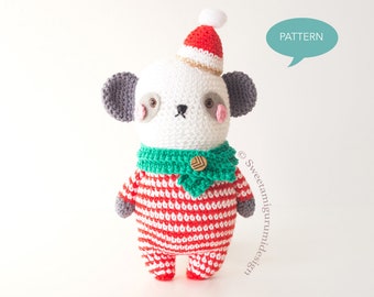 Crochet pattern Panda Bear Amigurumi Christmas, Amigurumi pattern Panda Bear,crochet tutorial Christmas Panda Bear,Stuffed Animal Panda xmas