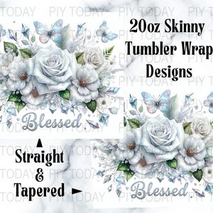 Floral &quot;Blessed&quot; 20oz Tumbler Wrap: Butterfly Sublimation Design (Digital Download)
