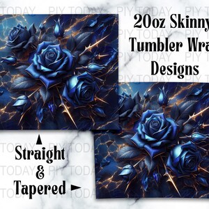 September Elegant Blue Rose Tumbler Wrap, Floral 20 oz Skinny Tumbler Sublimation Design, Birthday Digital Download, Commercial Use PNG
