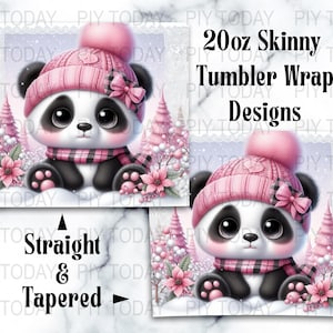 Cute Panda Tumbler Wrap Digital Download 20 oz Skinny Tumbler Sublimation Design Adorable Winter Panda PNG