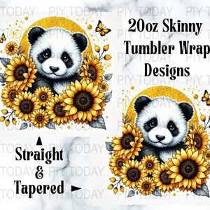 Panda Sunflower 20oz Tumbler Wrap: Sublimation Design (Digital Download)