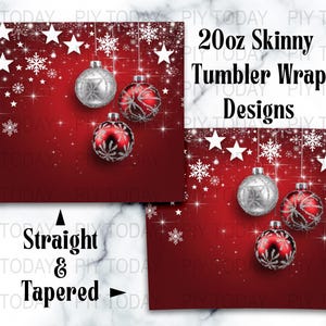 Tumbler Wrap 20 oz Skinny Tumbler Sublimation Design Christmas Ornaments Red Digital Download PNG Holiday Design