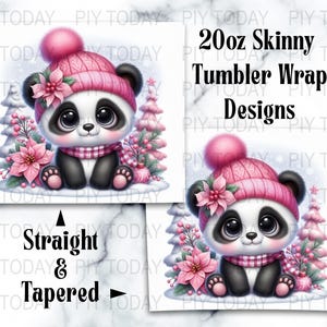 Cute Panda Tumbler Wrap, 20 oz Skinny Tumbler Sublimation Design, Adorable Panda Digital Download, PNG File for Tumblers
