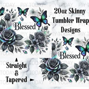 Butterfly Floral 20oz Tumbler Wrap: Blessed Design (Digital Download)