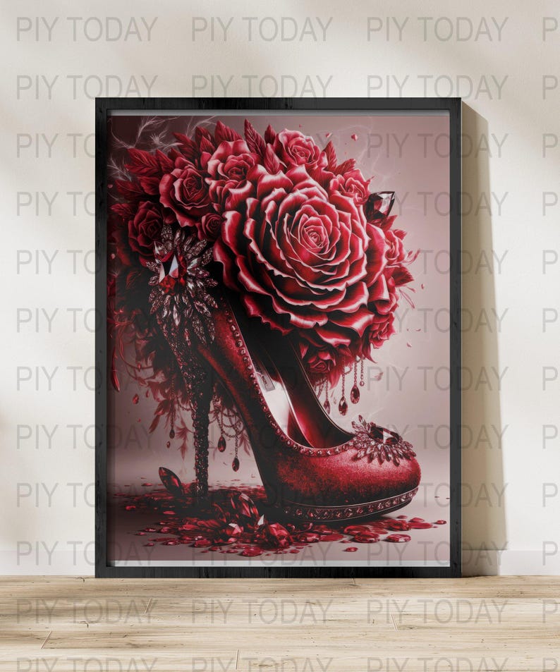 January Birthday Glam Art High Heels Stilettos Red Roses Digital