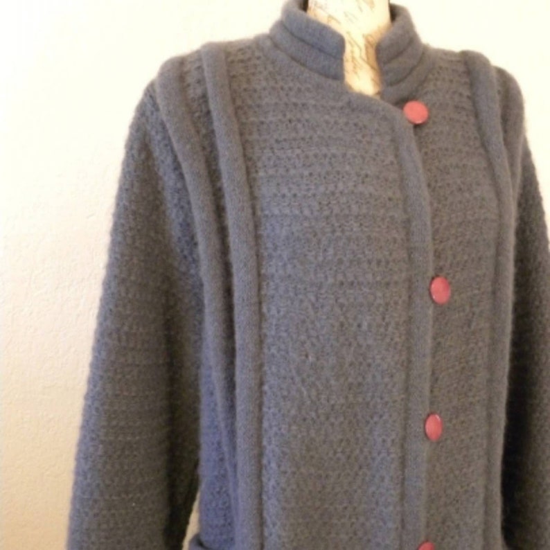 VTG Vintage LeRoy Knit Coat Cardigan Sweater Gray Mohair Wool Womens Large Button Up Pockets