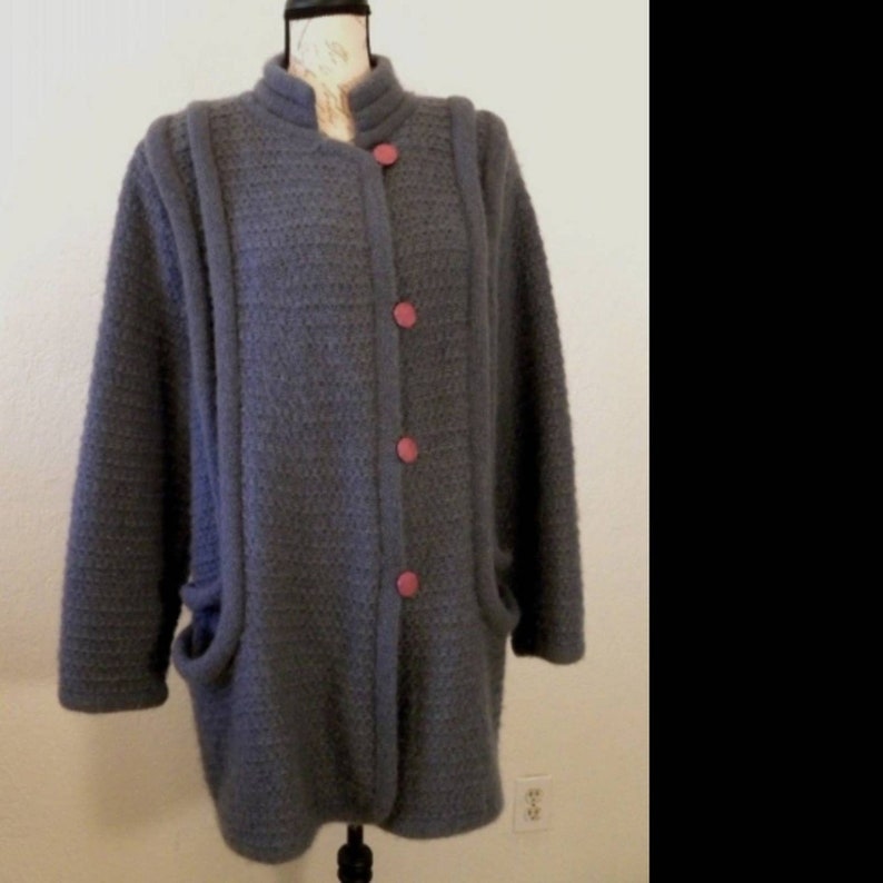 VTG Vintage LeRoy Knit Coat Cardigan Sweater Gray Mohair Wool Womens Large Button Up Pockets