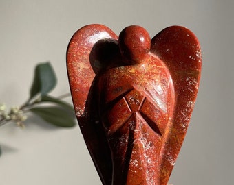 The Angel Of Courage Determination | Reminder To Be Kind To Each Other | Tall Red Jasper Angel Sculpture | Angelic Home Ornament Figurine