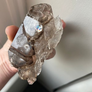 Smoky Elestial Quartz Crystal | Well Defined Self Standing Healed Striking Patterns Phantom Rainbow Sacred Geometry | Home House Decor Gift
