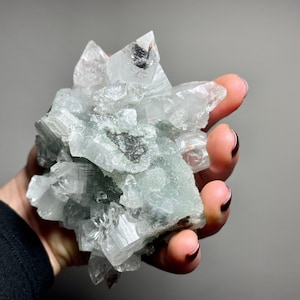 Glass Clear Apophyllite Crystal on Dreamy Druzy Chalcedony Stalactite Cluster | Magic Energy Worker Spiritual Practice Supporting Tool Gift