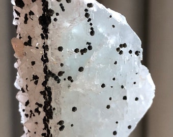 Spectacular White Green Fluorite with Pyrite And Spiky Calcite | Shimmery Superb Cubic Motifs Fluorescent Fluorite Crystal | Sacred Geometry