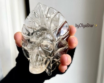CITRINE Quartz Skull I AM Awareness Facilitation | Natural Light Citrine Crystal Gemstone Skull Leaf Carving | Earth Consciousness Expansion