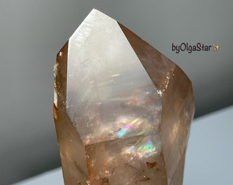 SOUL TRUTH CRYSTAL | Raw Natural Pink Lemurian Quartz | Master Crystal Point w Golden Healer Starbrary Imprint Rainbows | Starseed Avatar