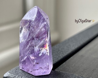 Cosmic Fairies Amethyst Quartz Crystal Tower Point | Devic Temple with Fairy Frost Rainbows | Master Healer Crystal Sparkle of Light | HOME