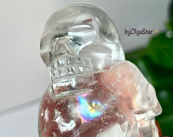 Rainbow Quartz Crystal SKULL Spirit Guided Carving | Facilitates Meditation Meditative Access to SUPER SELF Your Infinite Self Identity Home