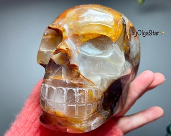 MUlTIDIMENSIONAL SELF AWARENESS Meditation Tool | Golden Healer Quartz Crystal Skull w Psychedelic Micro Rainbows | Humanity Consciousness