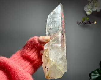 Golden Healer Lemurian Breathtaking Literally RAW Lemurian Seed Quartz Crystal with Pink Shading Inner Child Light Language Time Relativity