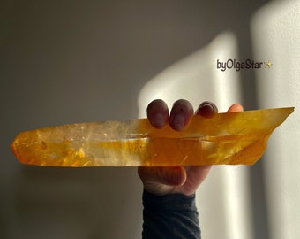 Lemurian Seed Quartz Crystal RARE POWERFUL Crystal Clear GOLD Golden Laser Wand Point | Energy Work Interstellar Power Inner Light w Rainbow