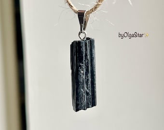 Raw Natural Black Tourmaline Gemstone Schorl Pendant | Powerful Cloak of Protection | Shifts Negative Thought to Positive | O STAR CRYSTALS