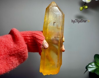 BEYOND RARE Pure Raw GOLD Lemurian Quartz Crystal Point as UnEarthed | Crystal Clear Super High Frequency | Intense Experience | Energy Tool