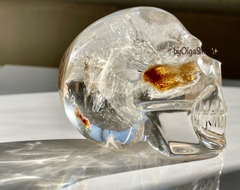 CRYSTAL Clear PHANTOM Inclusions Quartz Skull to Support NEW Awareness Construct and Understanding of Abundance | Creative Manifestor Tool