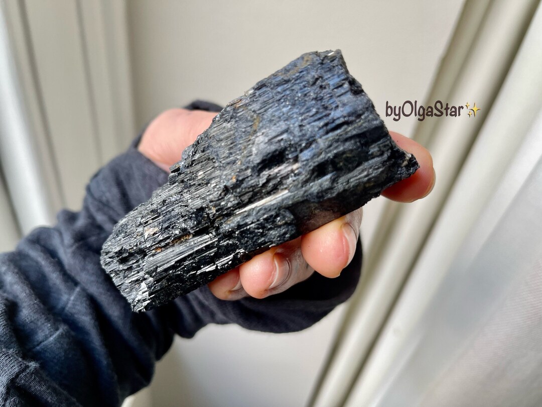Etched Rocks Protection RAW Etched Unusual BLUE HUE Shading Black Tourmaline Crystal Powerful ...