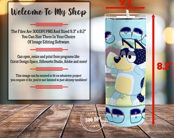 Blue Dog Dad 20oz Skinny Tumbler PNG Sublimation Designs, Father's Day Tumbler Straight/Tapered PNG, Cartoon Tumbler Wrap PNG, Cartoon Png