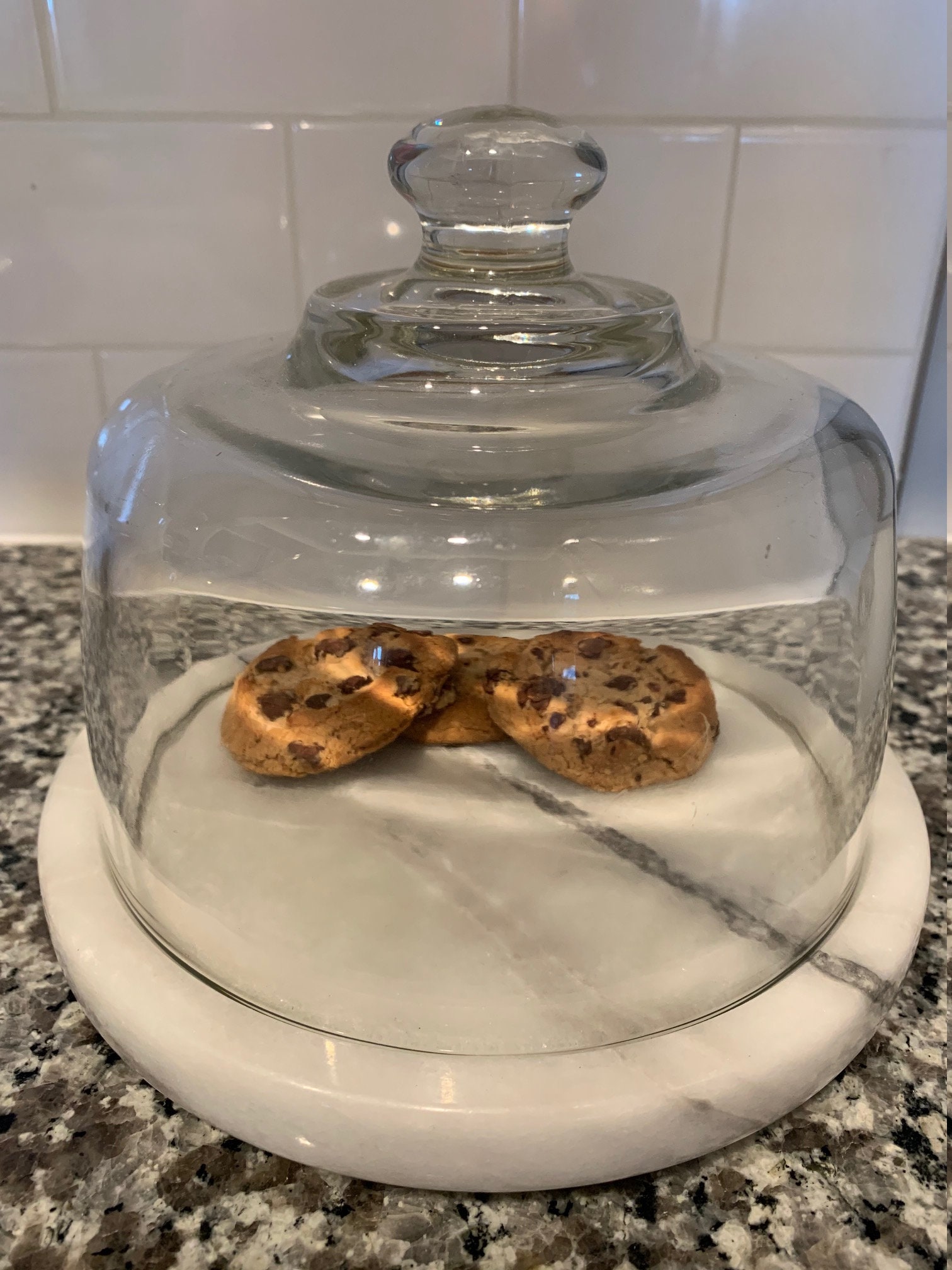 Marble Glass Mini Cake Stand With Dome Lid Serving Tray