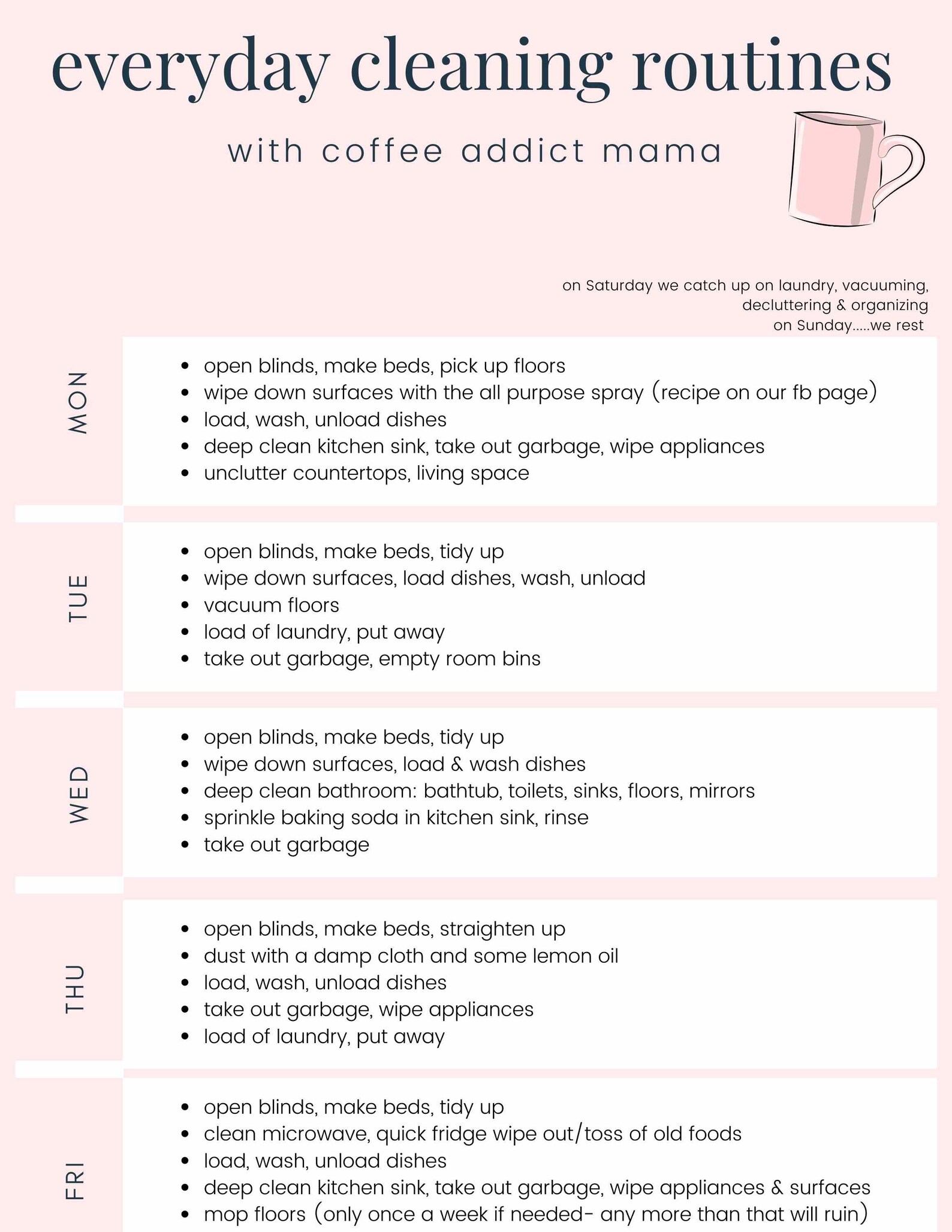 Everyday Cleaning Rota Schedule Cleaning Routine House Etsy