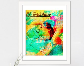 Bright Colorful Artwork of Female Athlete on the 1936 cover of El Graphico, a Sports Magazine from Argentina. Digital Download.