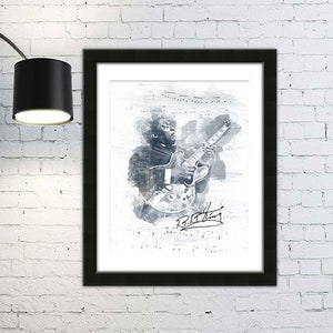 Legend and Memphis Blues Musician BB King, playing his electric guitar in this guitar player artwork. Perfect musician gift.