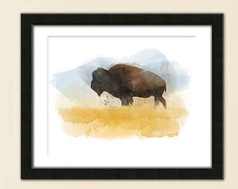 Buffalo art print for home and office wall art, Bison Art, Bison, Buffalo, Buffalo Poster, Watercolor, Downloadable Art, Wildlife Art