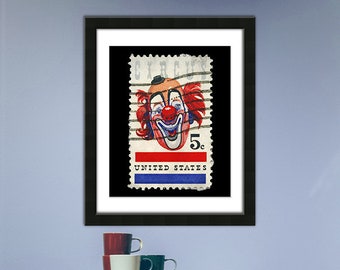 Circus Art, Vintage Circus Stamp, Clown Stamp, Circus Print, Circus Wall Art