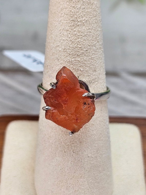 Rough carnelian and 925 silver ring size 7.5 - image 1