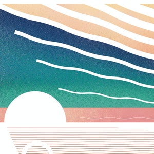 Op de afbeelding: Een retro-illustratie van een strandscène met een zon, golven en een palmboom. De tekst "Walpole Bay Tidal Pool Cliftonville, Margate" en "1937" zijn opgenomen in het ontwerp.