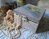 Wooden jeweler with decoupage. Hand-painted wooden box. Box decorated with decoupage and lace. Box for memories. Lavender dream