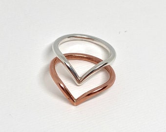 The Rebecca Ring: Handmade Chevron Sterling Silver Or Copper Stacking Wishbone Ring