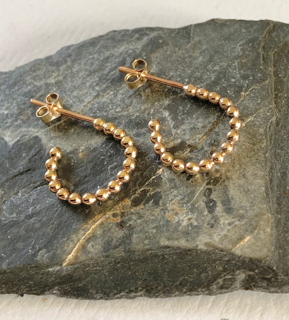 Katie Huggies: 14K Gold Filled Bead Wire Earrings, Handmade Minimalist Hoops