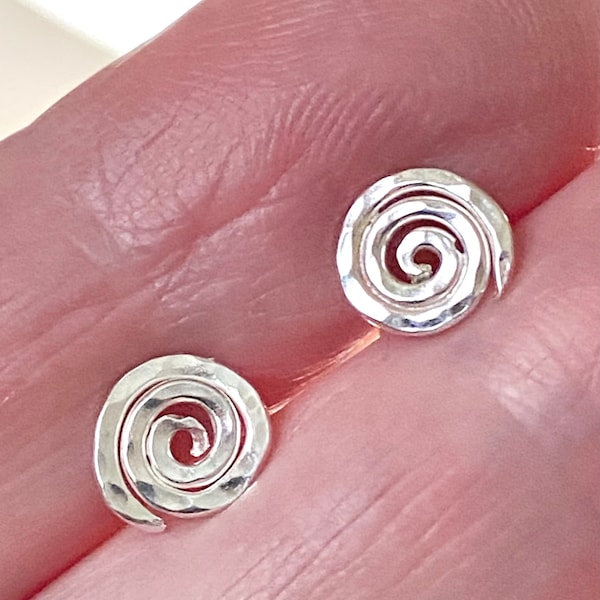 Sterling silver Spiralis hammered spiral stud studs earrings Celtic textured handmade…