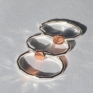 The Tabitha Ring: Hammered Sterling Silver Stacking Ring – Copper Pebble, 7th Anniversary Gift